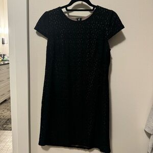 Suzi Chin black eyelet lined cap sleeve shift dress
